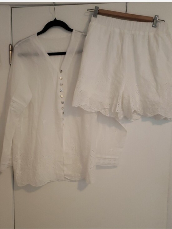 Pants - White Eyelet Cotton Top& Shorts